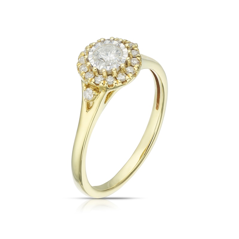 Main Image 2 of 9ct Yellow Gold 0.33ct Diamond Illusion Halo Solitaire Ring