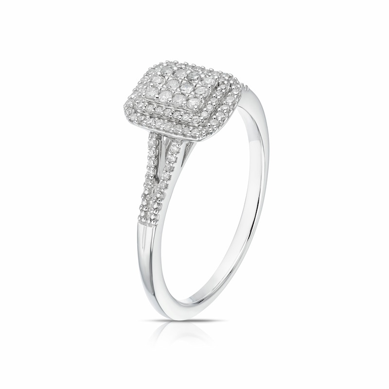 Main Image 2 of 9ct White Gold 0.20ct Diamond Emerald Cut Halo Ring