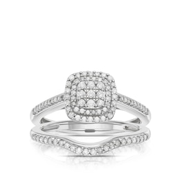 Perfect Fit 9ct White Gold 0.33ct Diamond Cushion Cluster Bridal Set
