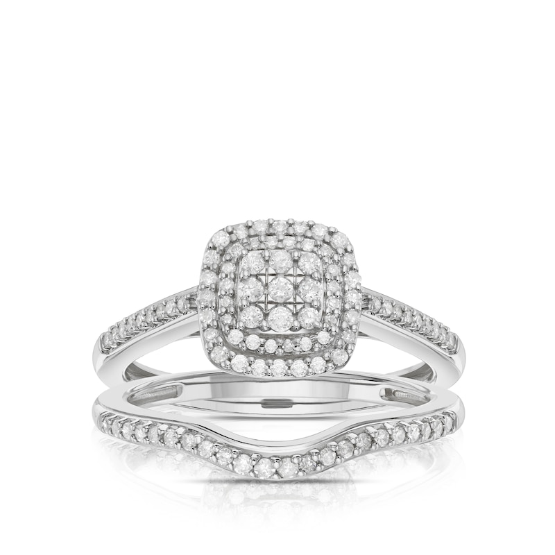 Main Image 1 of Perfect Fit 9ct White Gold 0.33ct Diamond Cushion Cluster Bridal Set