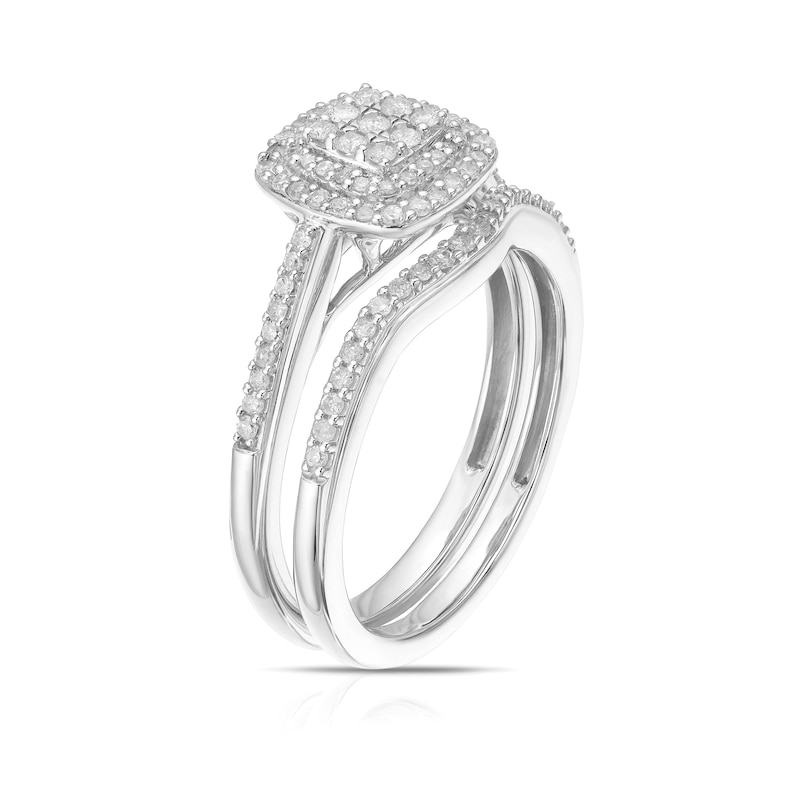 Main Image 5 of Engagement Ring Perfect Fit 9ct White Gold Cushion Cluster Bridal Set 0.33ct Diamond Ring