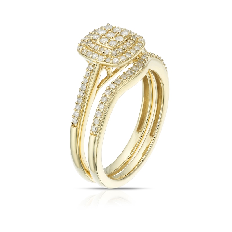 Main Image 2 of Perfect Fit 9ct Yellow Gold 0.33ct Diamond Cushion Cluster Bridal Set