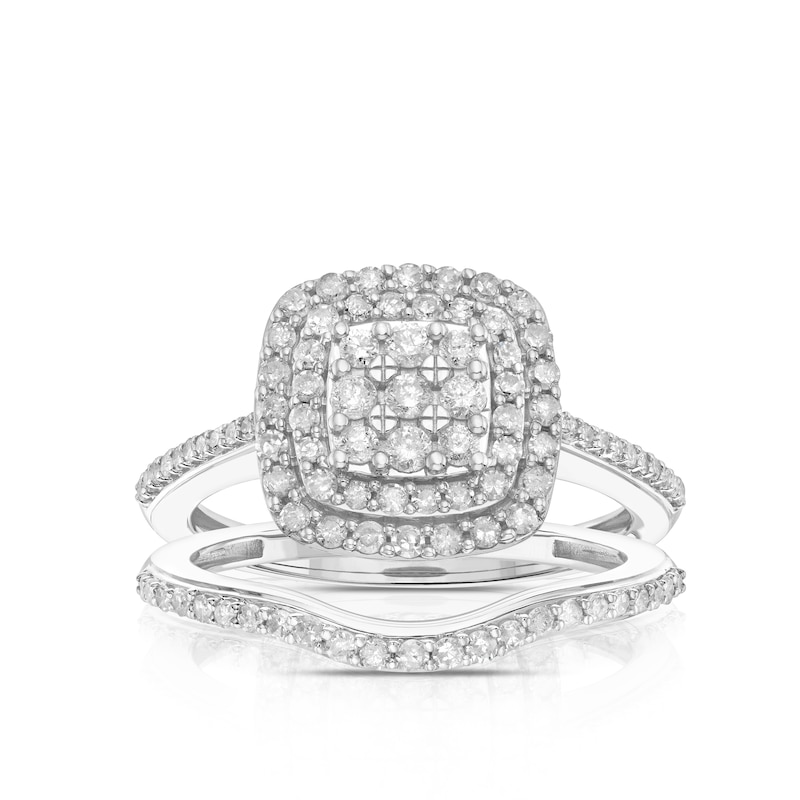 Main Image 1 of Perfect Fit 9ct White Gold 0.66ct Diamond Cushion Cluster Bridal Set