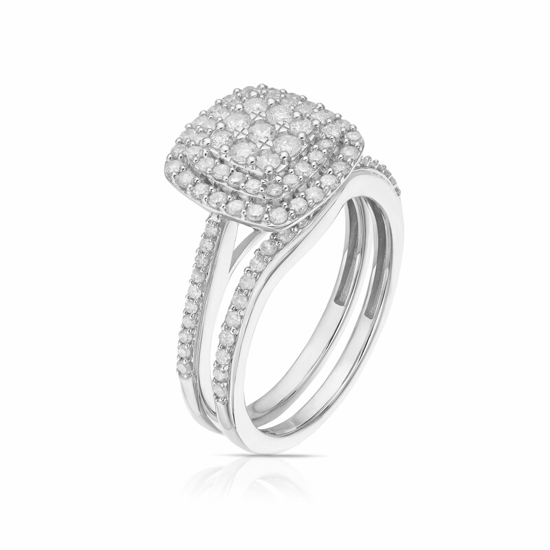 Main Image 2 of Perfect Fit 9ct White Gold 0.66ct Diamond Cushion Cluster Bridal Set