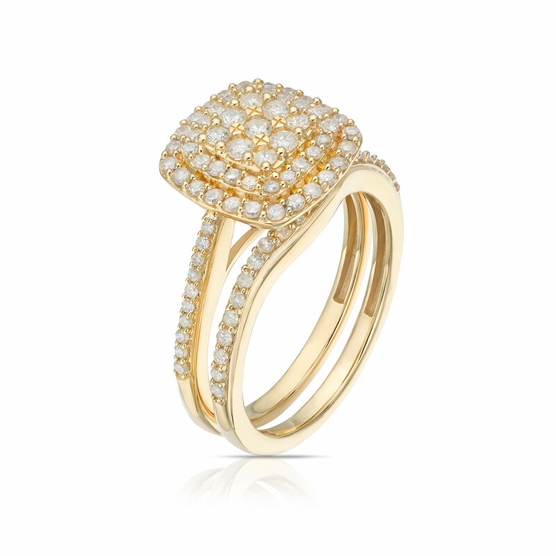 Main Image 2 of Perfect Fit 9ct Yellow Gold 0.66ct Diamond Cushion Cluster Bridal Set