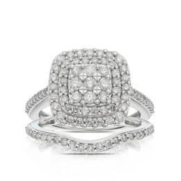 Perfect Fit 9ct White Gold 1ct Diamond Cushion Cluster Bridal Set