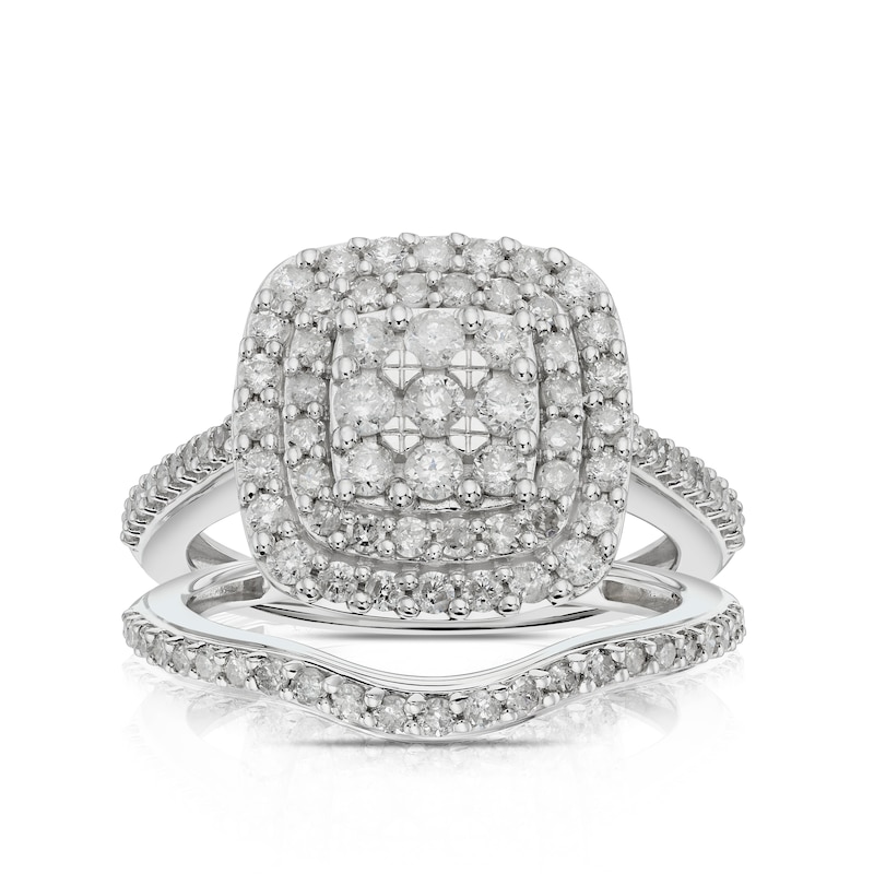 Main Image 1 of Perfect Fit 9ct White Gold 1ct Diamond Cushion Cluster Bridal Set
