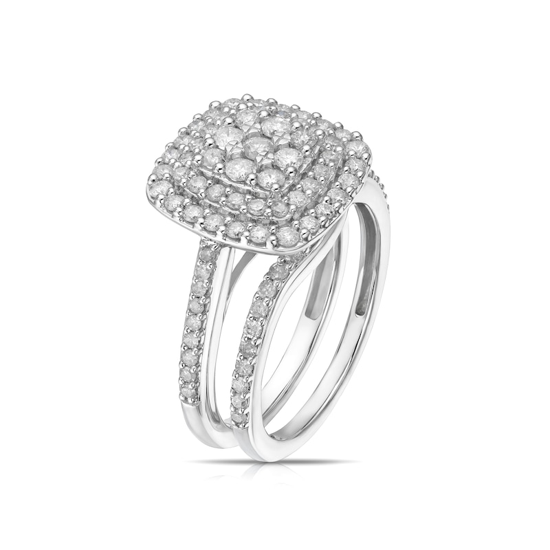Main Image 2 of Perfect Fit 9ct White Gold 1ct Diamond Cushion Cluster Bridal Set