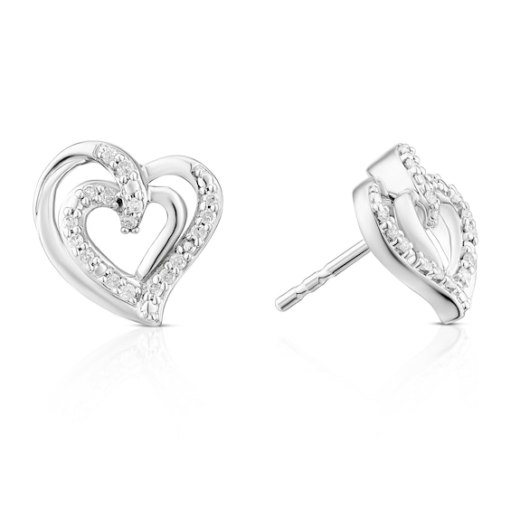 Sterling Silver 0.10ct Diamond Heart Stud Earrings