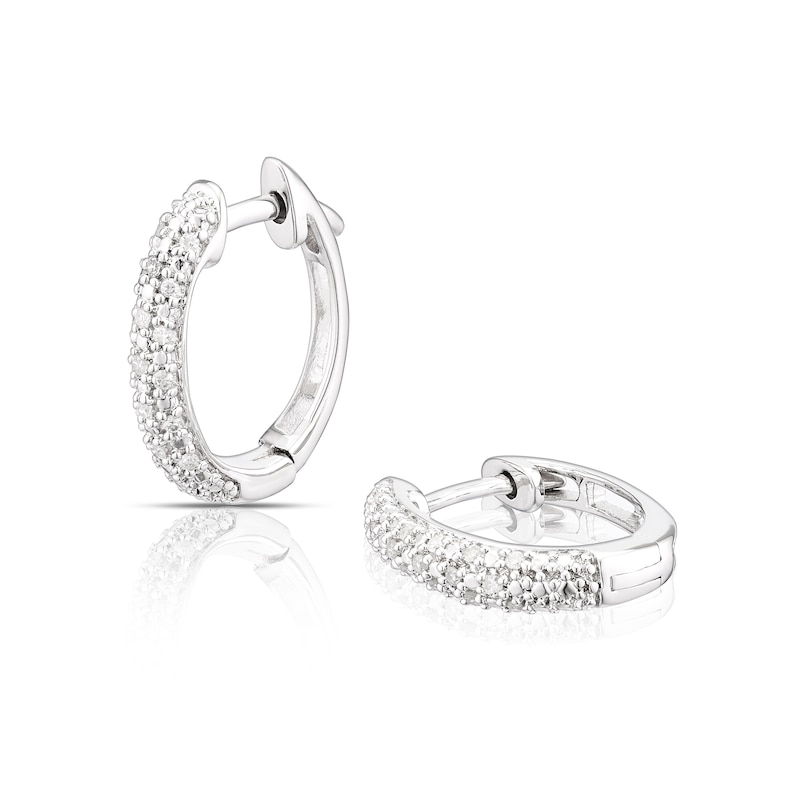 Main Image 1 of Sterling Silver 0.10ct Diamond Dome Hoop Earrings