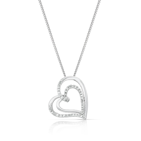 Sterling Silver 0.10ct Diamond Swirl Heart Pendant Necklace