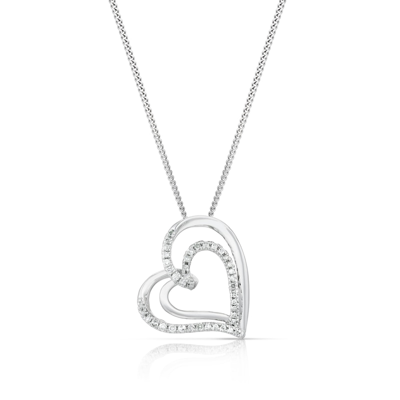 Main Image 1 of Sterling Silver 0.10ct Diamond Swirl Heart Pendant Necklace