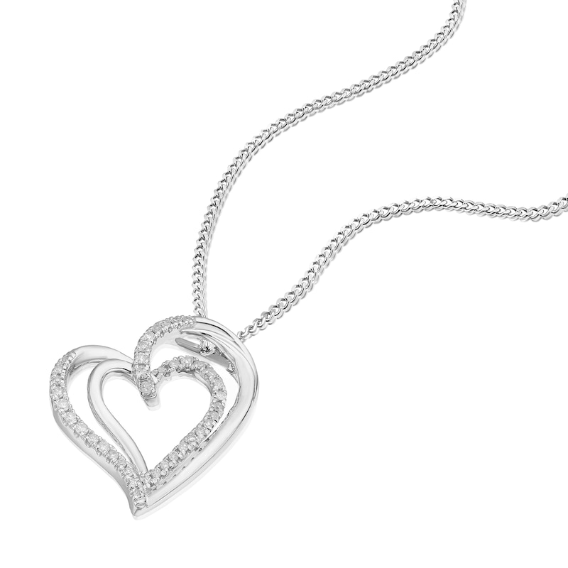 Main Image 2 of Sterling Silver 0.10ct Diamond Swirl Heart Pendant Necklace