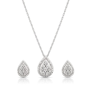 Sterling Silver Diamond Pear Cluster Earring Pendant Set