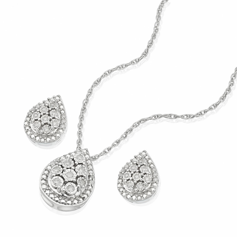 Main Image 2 of Sterling Silver 0.15ct Diamond Pear Cluster Earring & Pendant Set