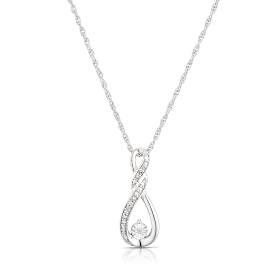 Sterling Silver Diamond Droplet Pendant Necklace