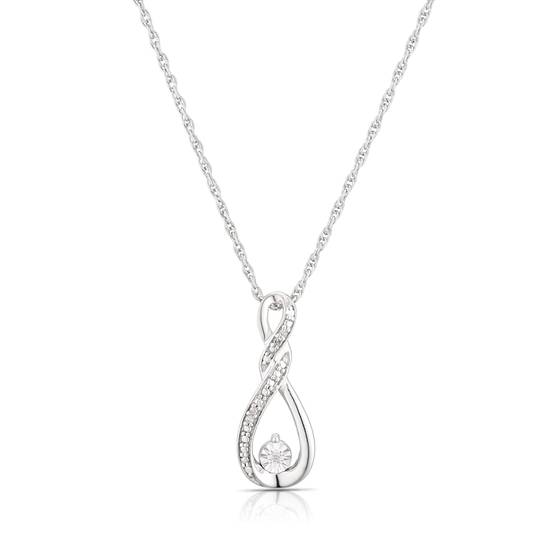 Main Image 1 of Sterling Silver Diamond Droplet Pendant Necklace