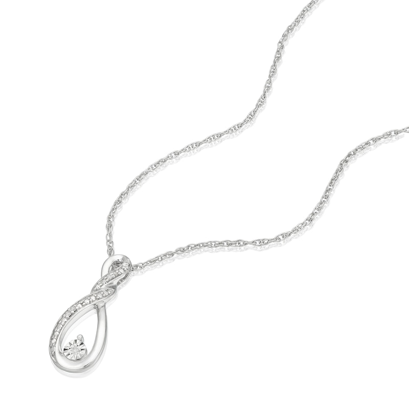 Main Image 2 of Sterling Silver Diamond Droplet Pendant Necklace