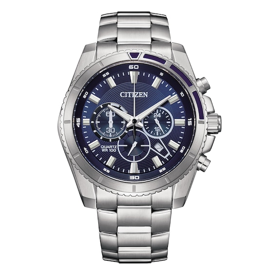 Citizen Mens Blue Chronograph Dial Stainless Steel Bracelet 