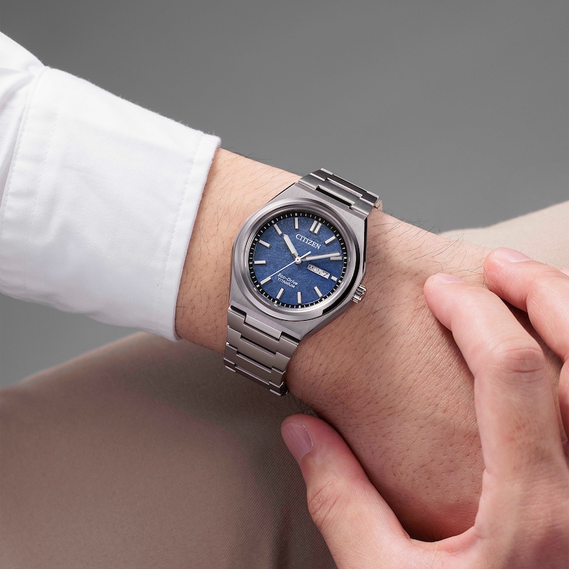 Main Image 7 of Citizen Eco-Drive Zenshin Super Titanium Men's Textured Blue Dial Bracelet Watch