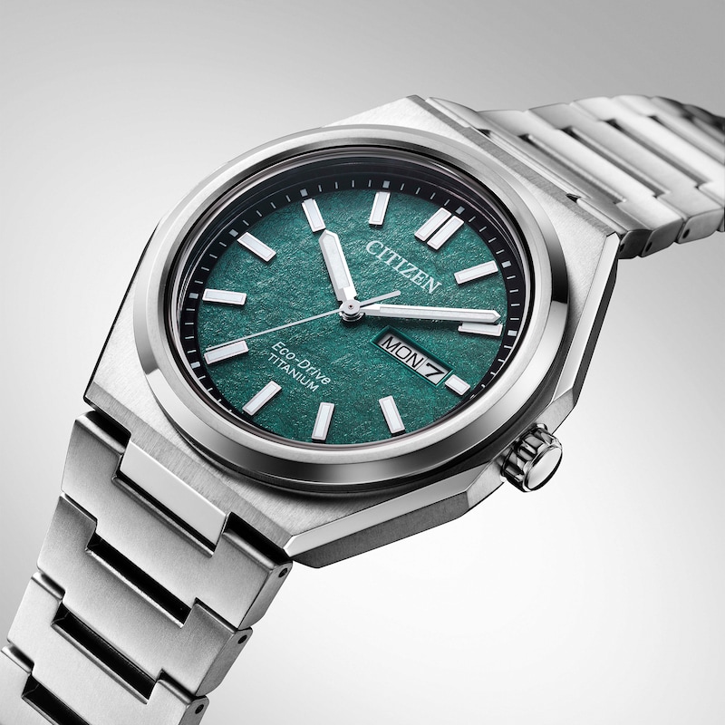 Main Image 5 of Citizen Eco-Drive Zenshin Super Titanium Men's Textured Green Dial Bracelet Watch
