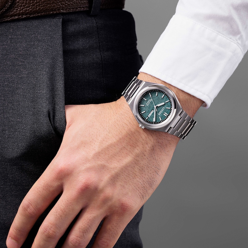 Main Image 6 of Citizen Eco-Drive Zenshin Super Titanium Men's Textured Green Dial Bracelet Watch