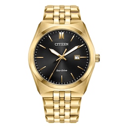 Citizen Eco-Drive Men's Black Dial Gold Tone Stainless Steel Bracelet Watch