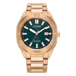 Citizen Eco-Drive Men's Green Dial Rose Gold Tone Bracelet Watch