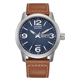Citizen Eco-Drive Men's Blue Dial Brown Leather Strap Watch