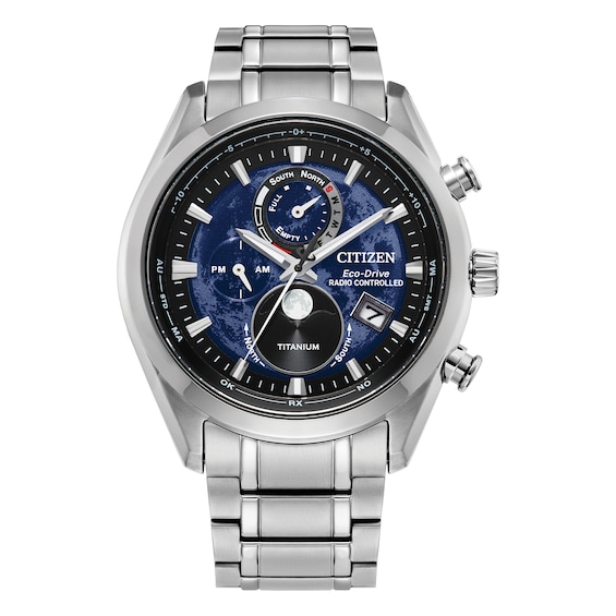 Citizen Tsuki-Yomi' Radio-Controlled Moon Phase Blue Patterned Dial Bracelet Watch
