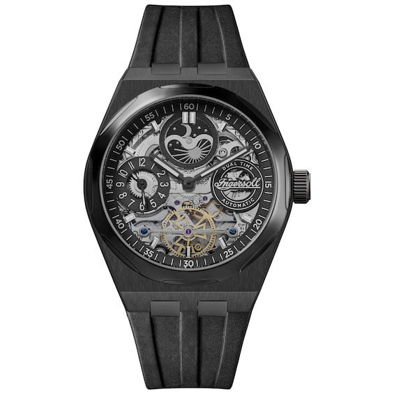 Ingersoll 1892 The Broadway Mens Automatic Black Skeleton Dial Black PU Strap Watch