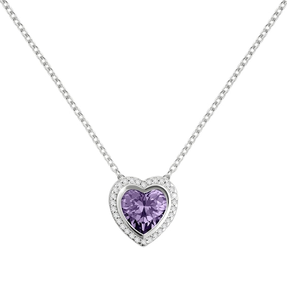 Radley Sterling Silver Purple Cubic Zirconia Heart Necklace