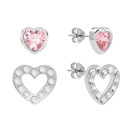 Radley Ladies' Sterling Silver Pink & Clear Glass Stone Heart Studs Earrings