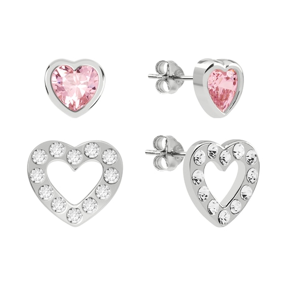 Radley Women's Sterling Silver Pink & Clear Glass Stone Heart Studs Earrings
