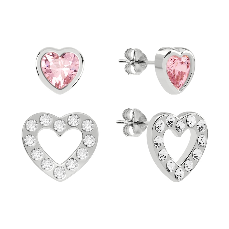 Main Image 1 of Radley Ladies' Sterling Silver Pink & Clear Glass Stone Heart Studs Earrings