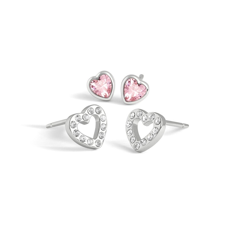 Main Image 2 of Radley Ladies' Sterling Silver Pink & Clear Glass Stone Heart Studs Earrings