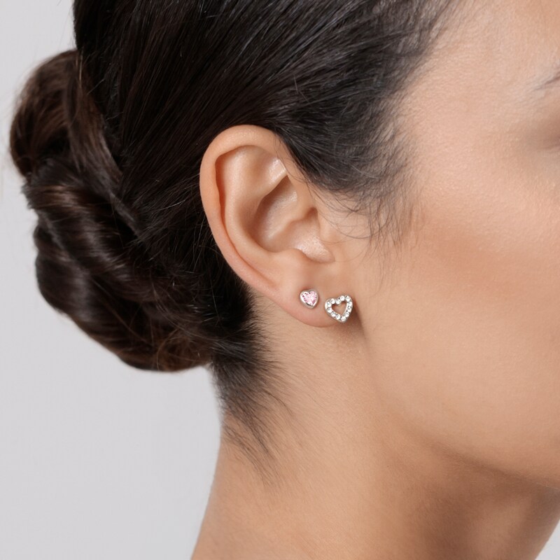 Main Image 3 of Radley Ladies' Sterling Silver Pink & Clear Glass Stone Heart Studs Earrings