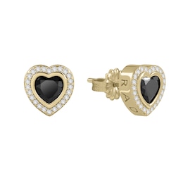 Radley Gold Tone Sterling Silver Black Heart Stone Set Stud Earrings