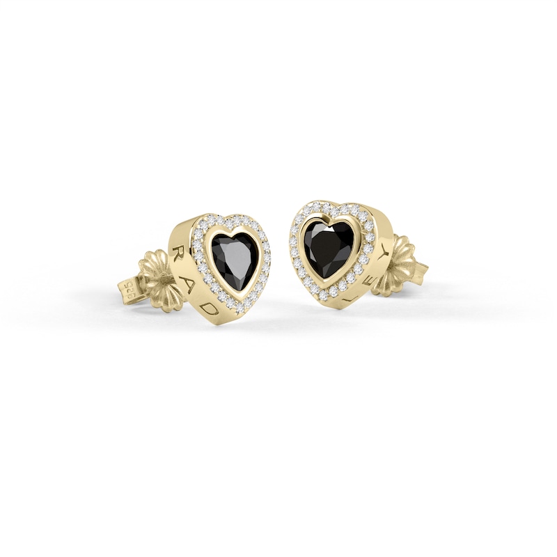 Main Image 2 of Radley Gold Tone Sterling Silver Black Heart Stone Set Stud Earrings