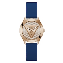 Guess Ladies' Rose Gold Tone Stone Set Blue Silicone Strap Watch