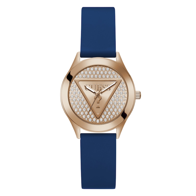Main Image 1 of Guess Ladies' Rose Gold Tone Stone Set Blue Silicone Strap Watch