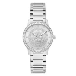 Guess Silver Flower Detail Stainless Steel Bracelet Watch