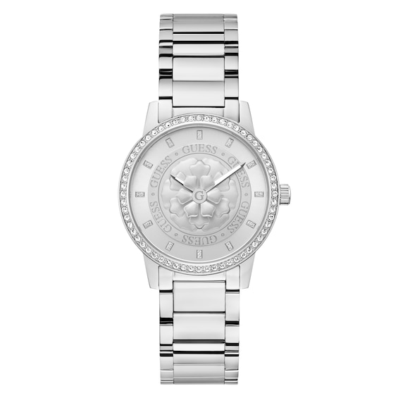 Guess Silver Flower Detail Stainless Steel Bracelet Watch