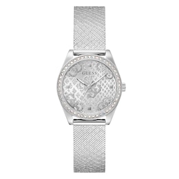 Guess Ladies' Fancy Dial Stone Set Bezel Mesh Strap Watch