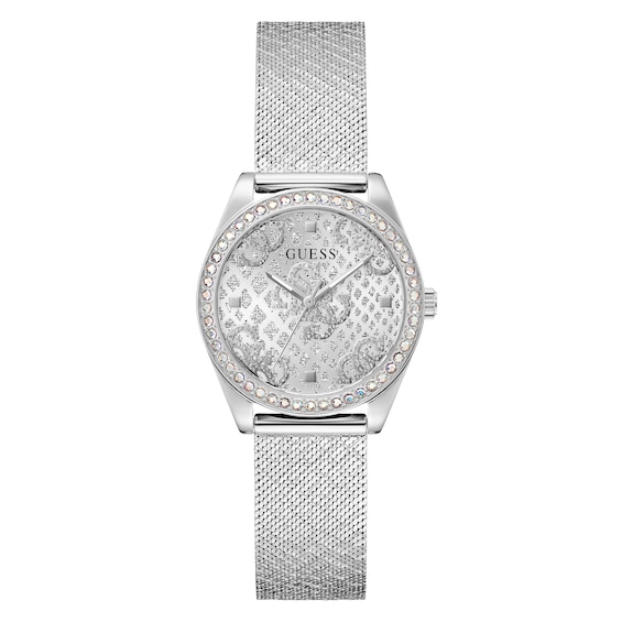 Guess Women's Fancy Dial Stone Set Bezel Mesh Strap Watch