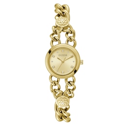 Guess Ladies' Stone Set Flower Stud Detail Gold Tone Chain Bracelet Watch