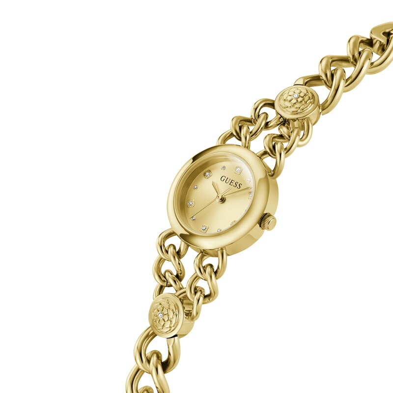 Main Image 4 of Guess Ladies' Stone Set Flower Stud Detail Gold Tone Chain Bracelet Watch