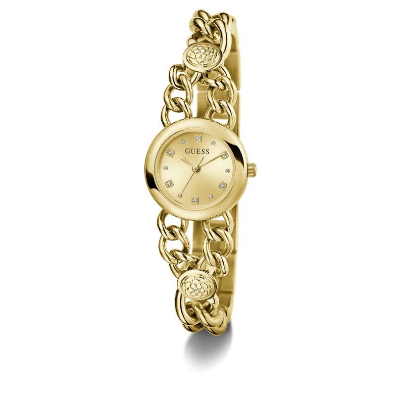 Main Image 5 of Guess Ladies' Stone Set Flower Stud Detail Gold Tone Chain Bracelet Watch