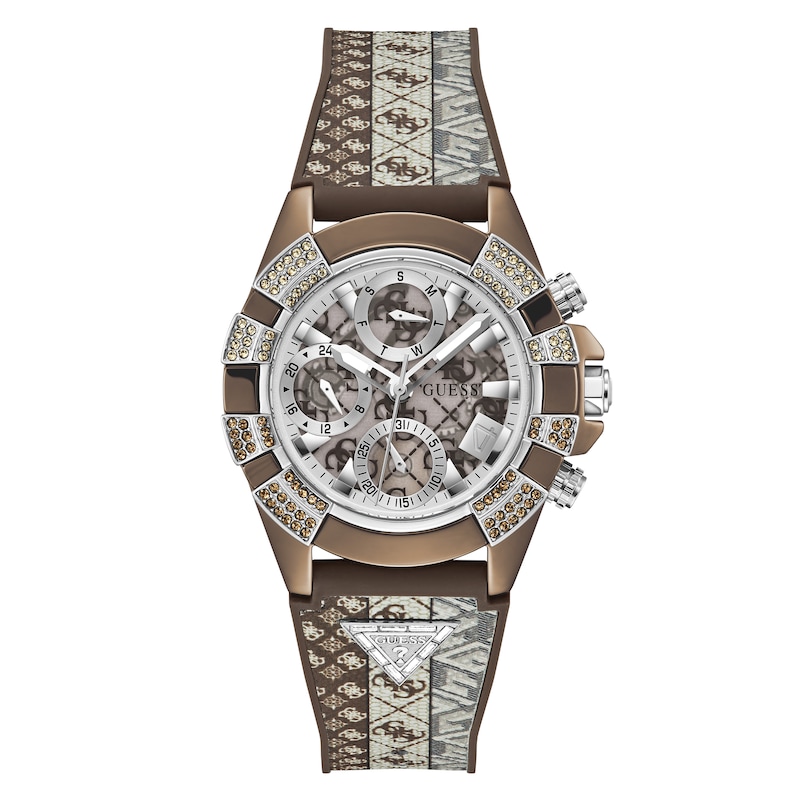 Main Image 1 of Guess 40th Edition Ladies' Brown Tone Stone Set Fabric Backed Silicone Strap Watch
