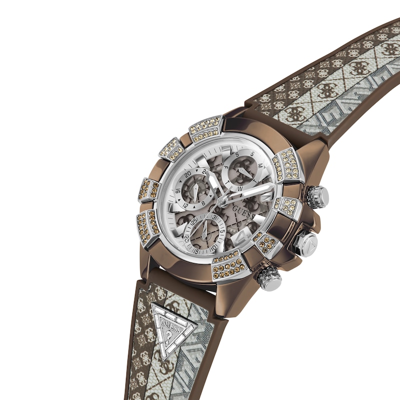 Main Image 4 of Guess 40th Edition Ladies' Brown Tone Stone Set Fabric Backed Silicone Strap Watch